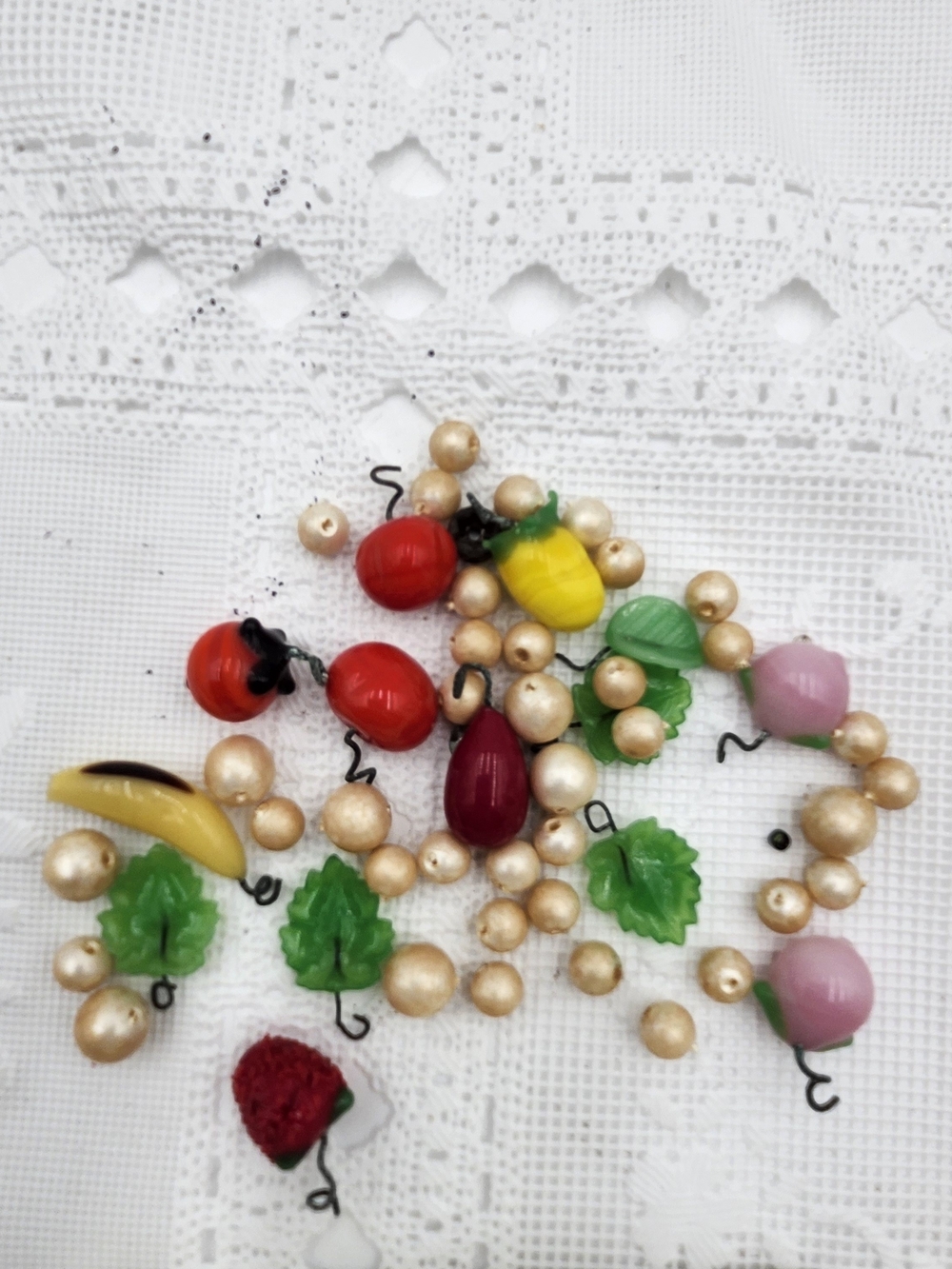 Pearl and Fruit Charm Necklace Glass Bracelet Vintage